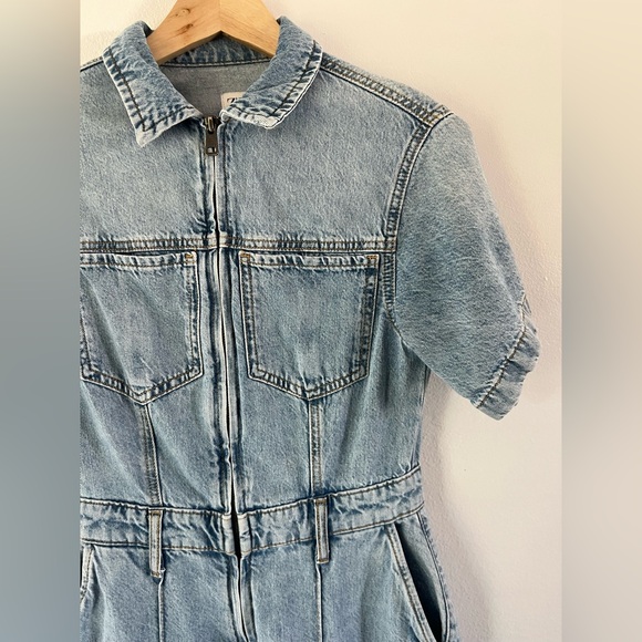 Zara Denim Short Sleeve Wide Leg Jean Jumpsuit Size Small - Picture 6 of 15